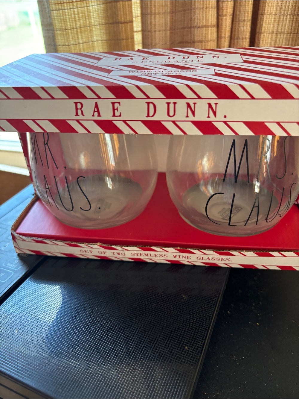 Rae Dunn Stemless Wine Glasses - Mr. & Mrs. Claus (Set of 2)